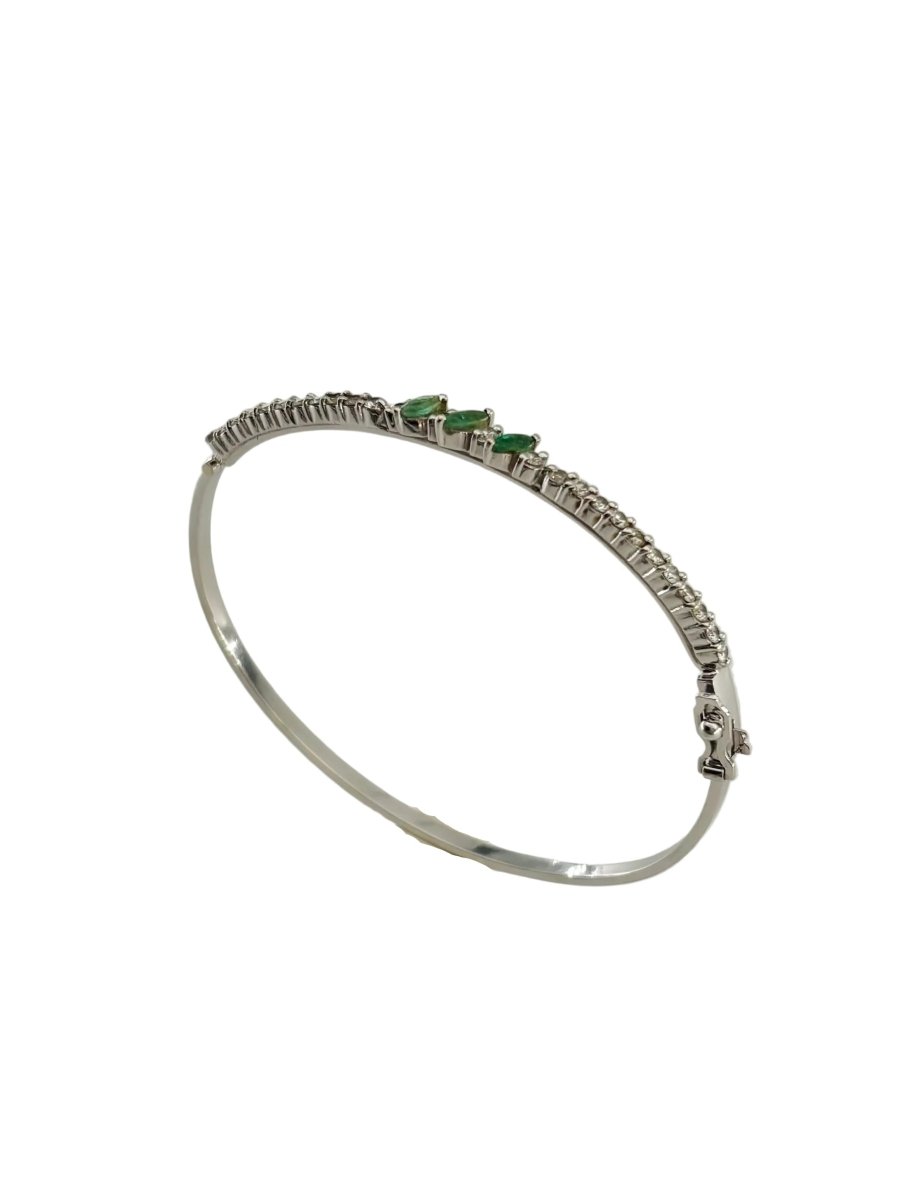 Bracelet Jonc en or blanc, émeraudes et diamants - Castafiore