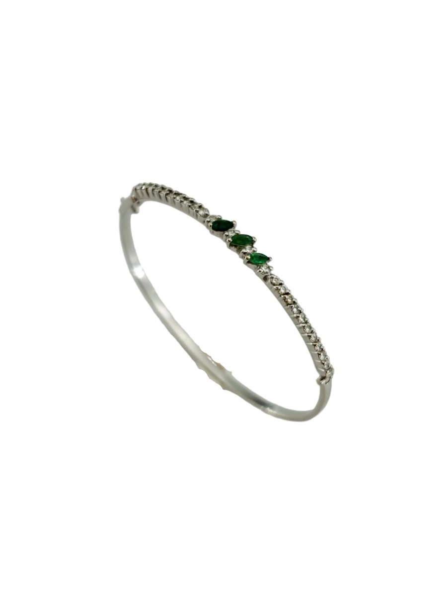 Bracelet Jonc en or blanc, émeraudes et diamants - Castafiore