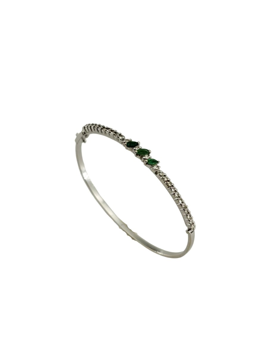 Bracelet Jonc en or blanc, émeraudes et diamants - Castafiore