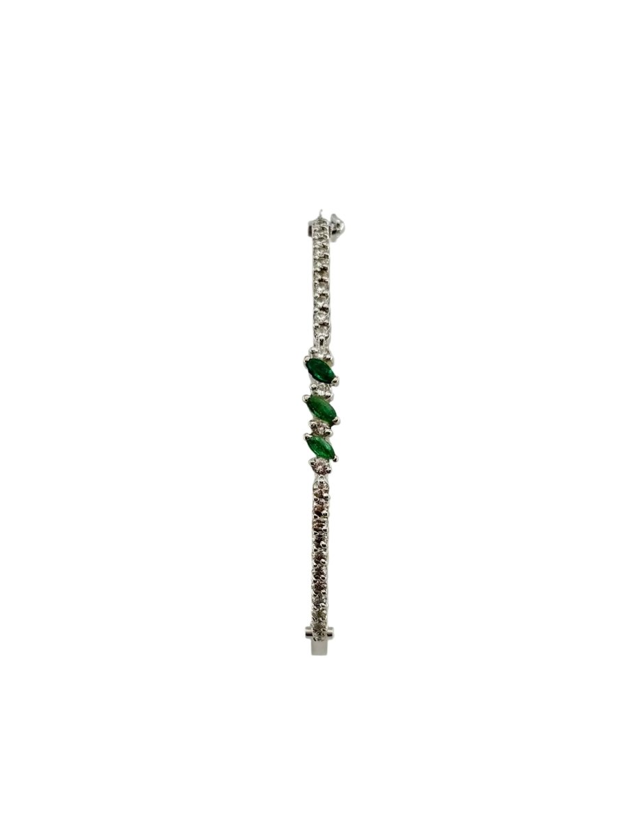 Bracelet Jonc en or blanc, émeraudes et diamants - Castafiore