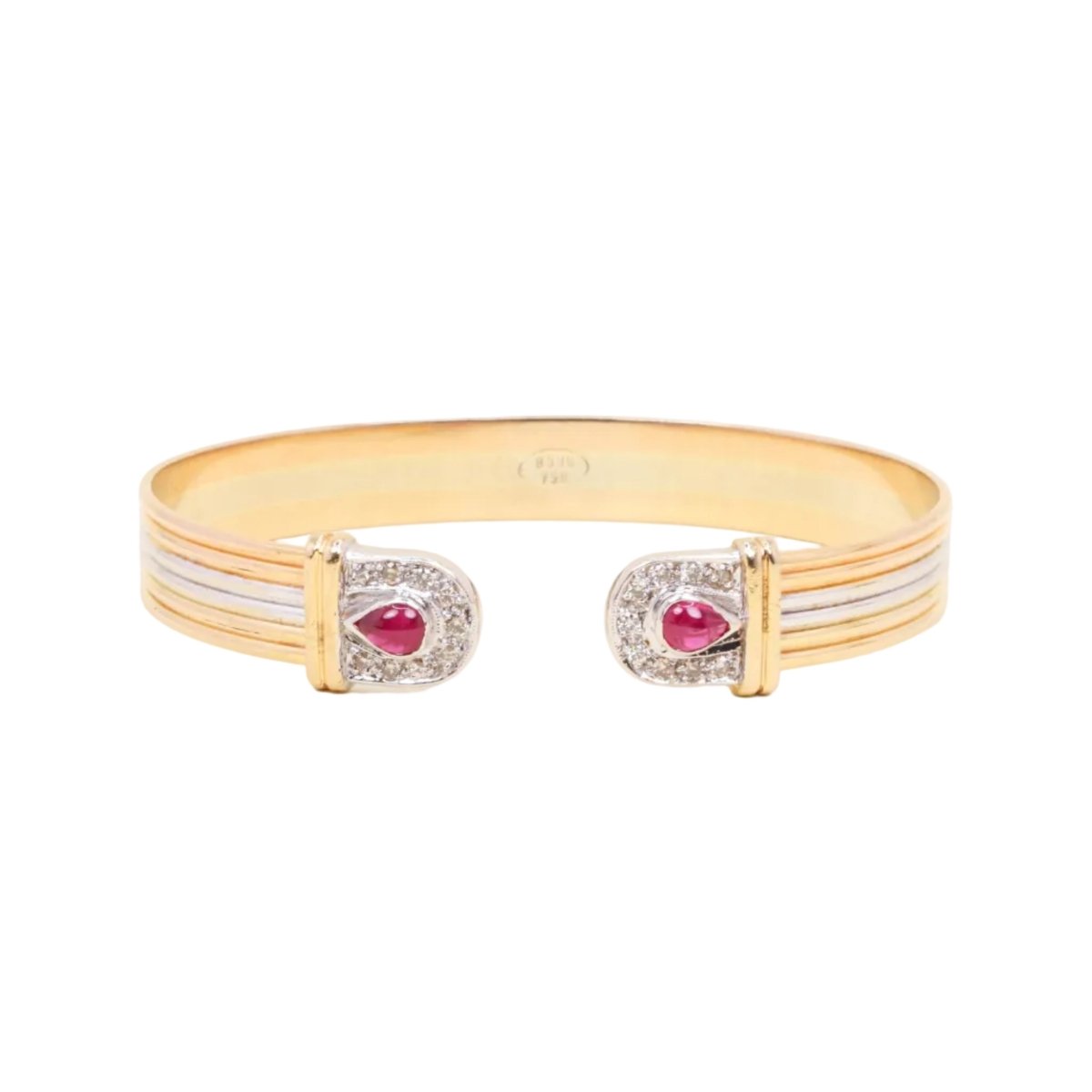 Bracelet Jonc en or blanc, or jaune, or rose, rubis et diamants - Castafiore