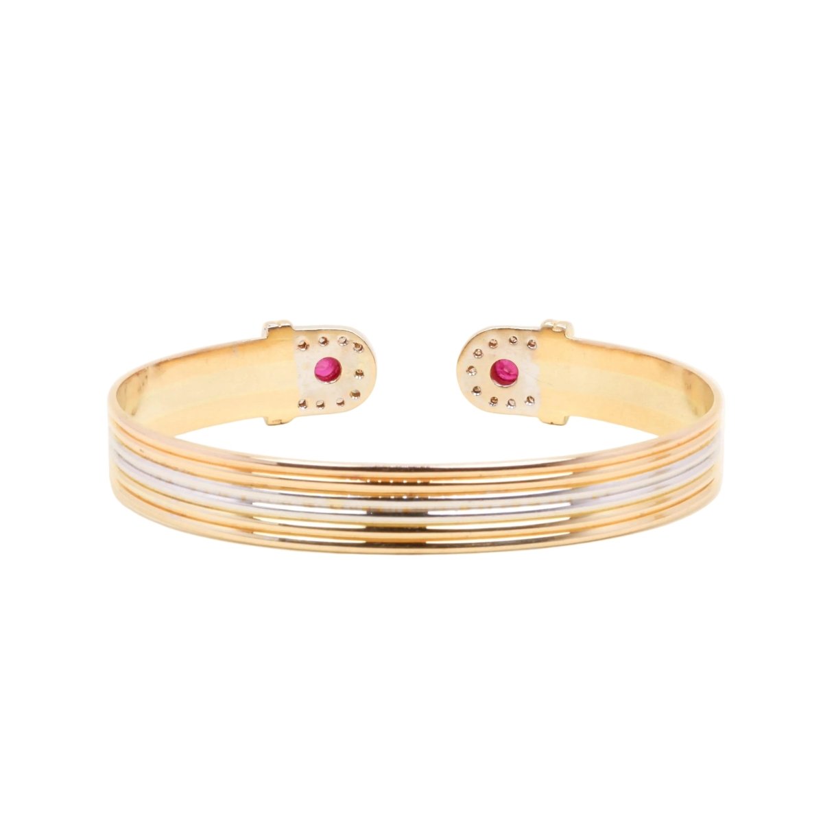 Bracelet Jonc en or blanc, or jaune, or rose, rubis et diamants - Castafiore