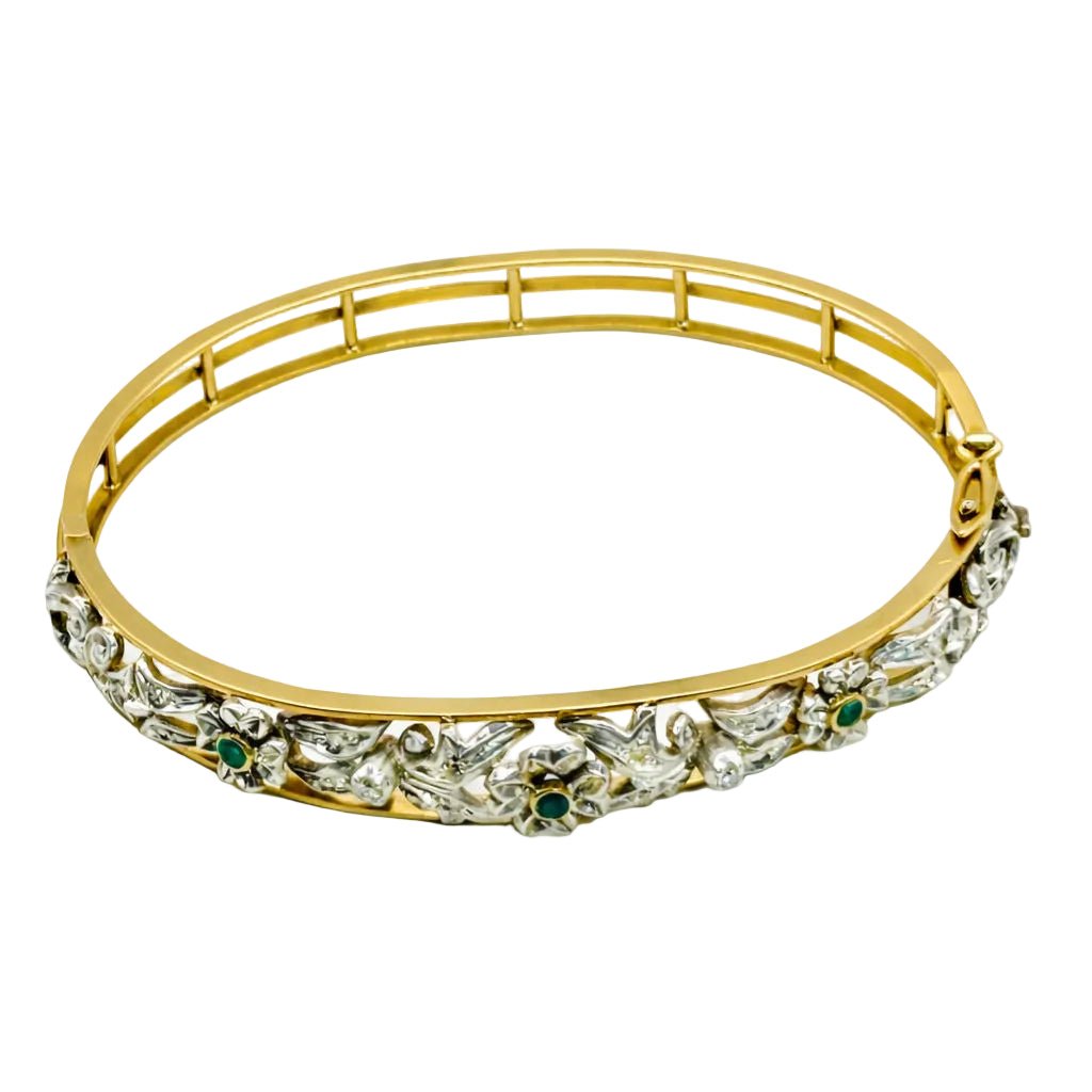 Bracelet Jonc en or jaune, argent, émeraudes et diamants - Castafiore