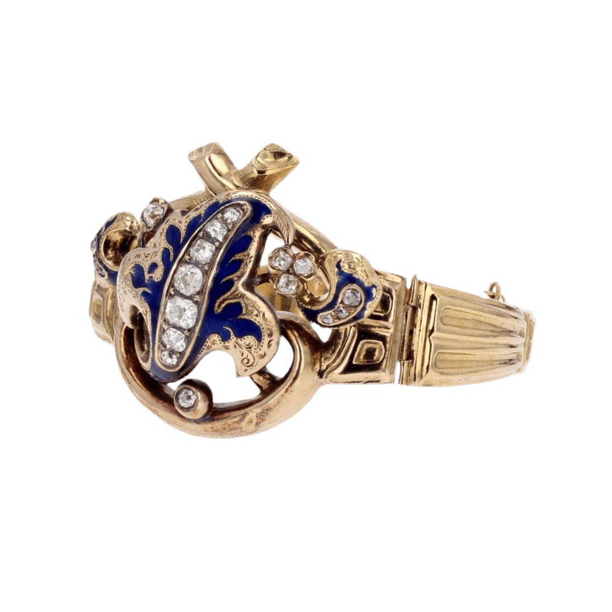 Bracelet Jonc en or jaune, émail et diamants - Castafiore