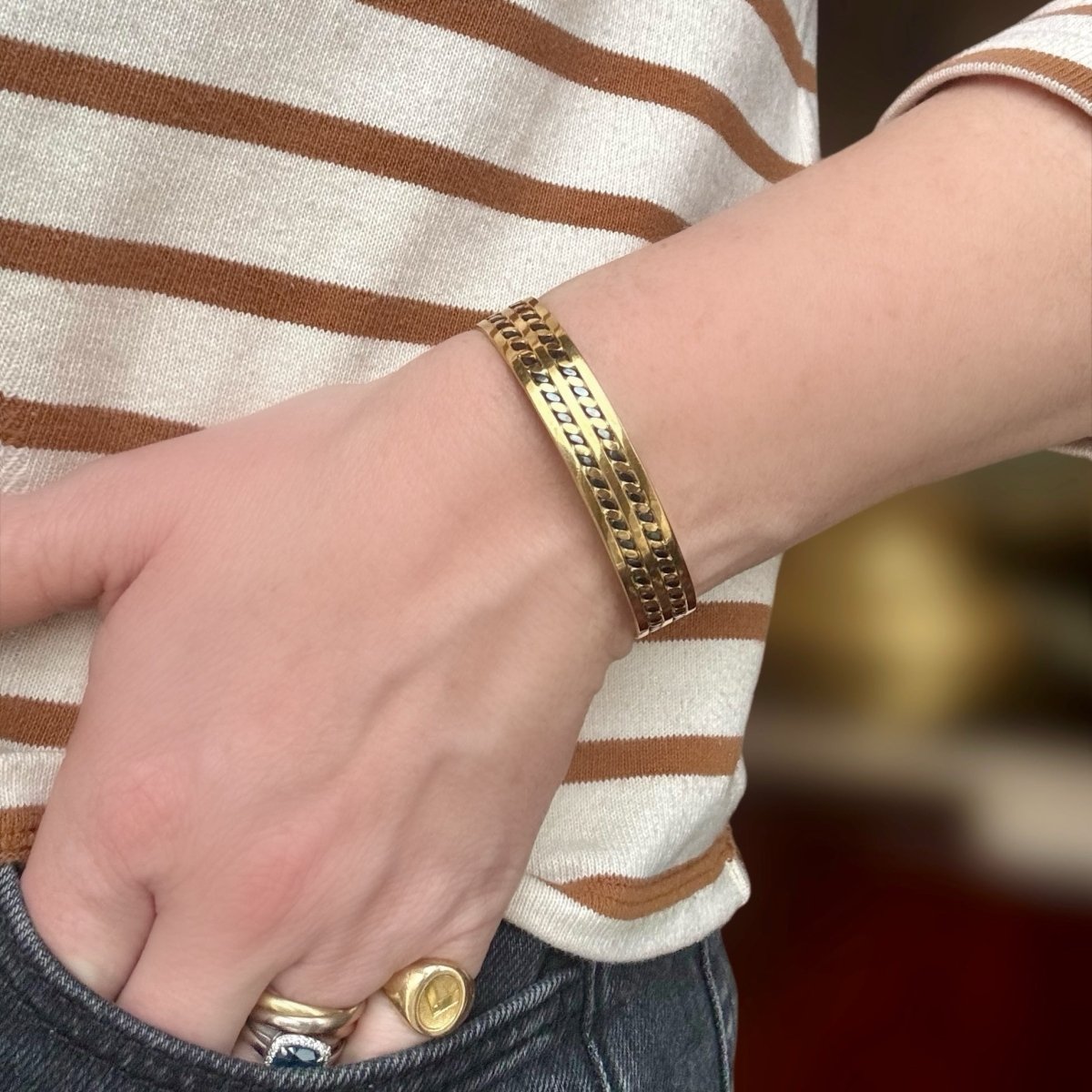 Bracelet Jonc en or jaune et acier - Castafiore