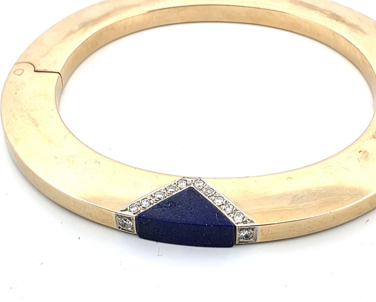 Bracelet Jonc en or jaune, lapis-lazuli et diamants - Castafiore
