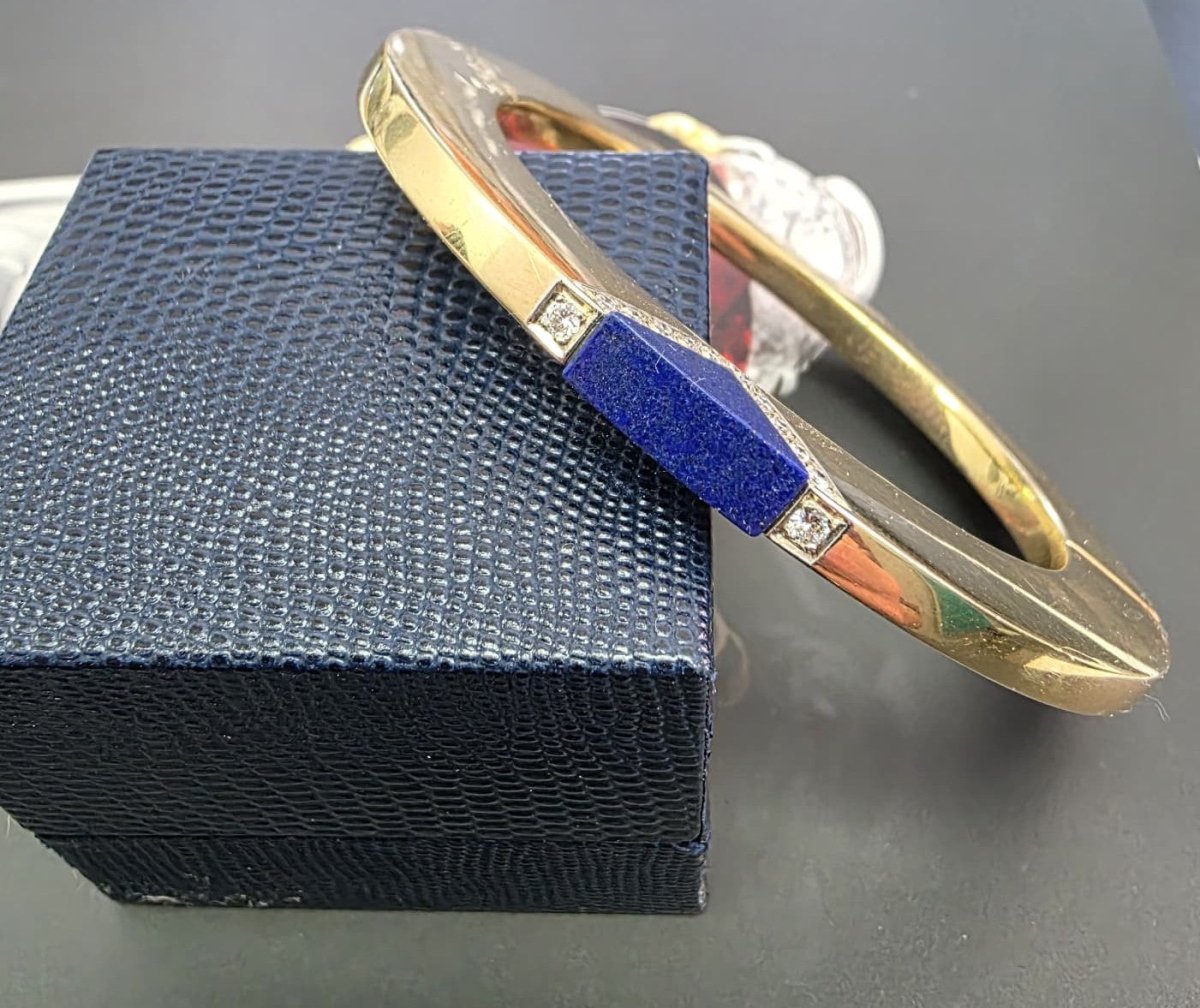 Bracelet Jonc en or jaune, lapis-lazuli et diamants - Castafiore