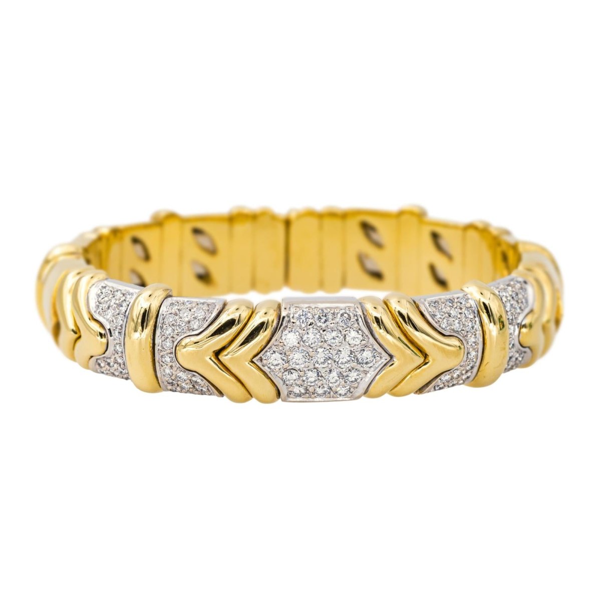 Bracelet Jonc en or jaune, or blanc et diamants - Castafiore