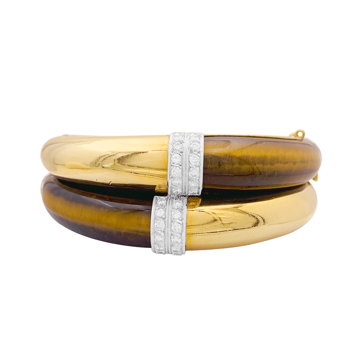 Bracelet Jonc en or jaune, or blanc, oeil de tigre et diamants - Castafiore
