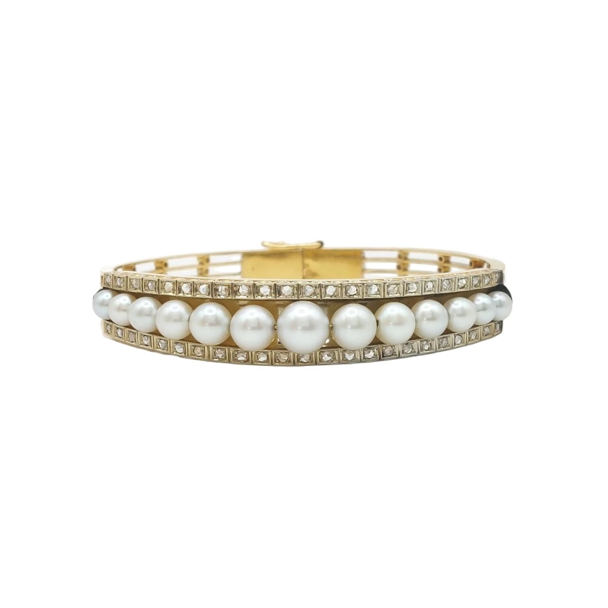 Bracelet Jonc en or jaune, perles et diamants - Castafiore