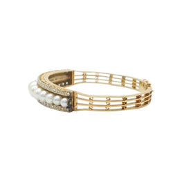 Bracelet Jonc en or jaune, perles et diamants - Castafiore