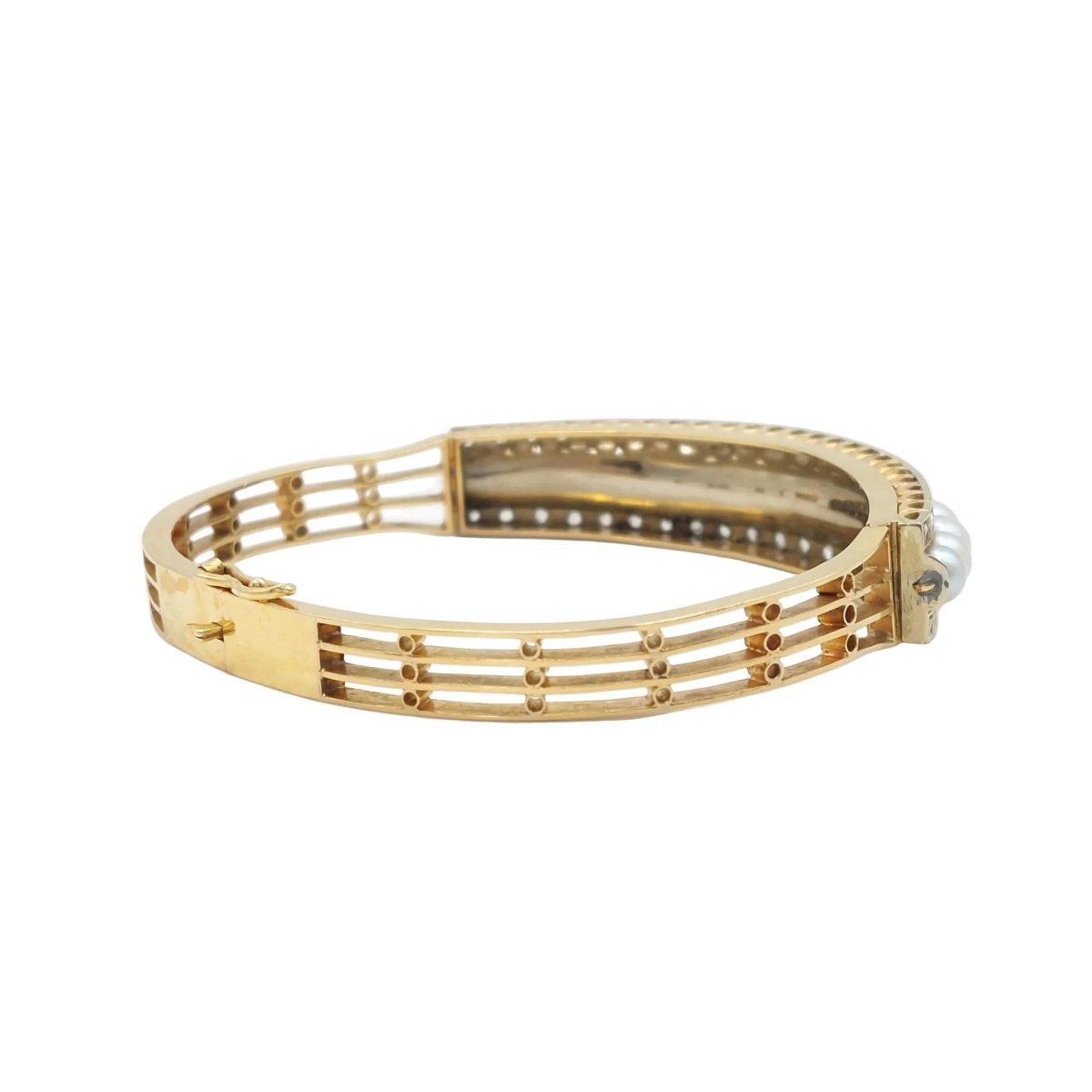 Bracelet Jonc en or jaune, perles et diamants - Castafiore