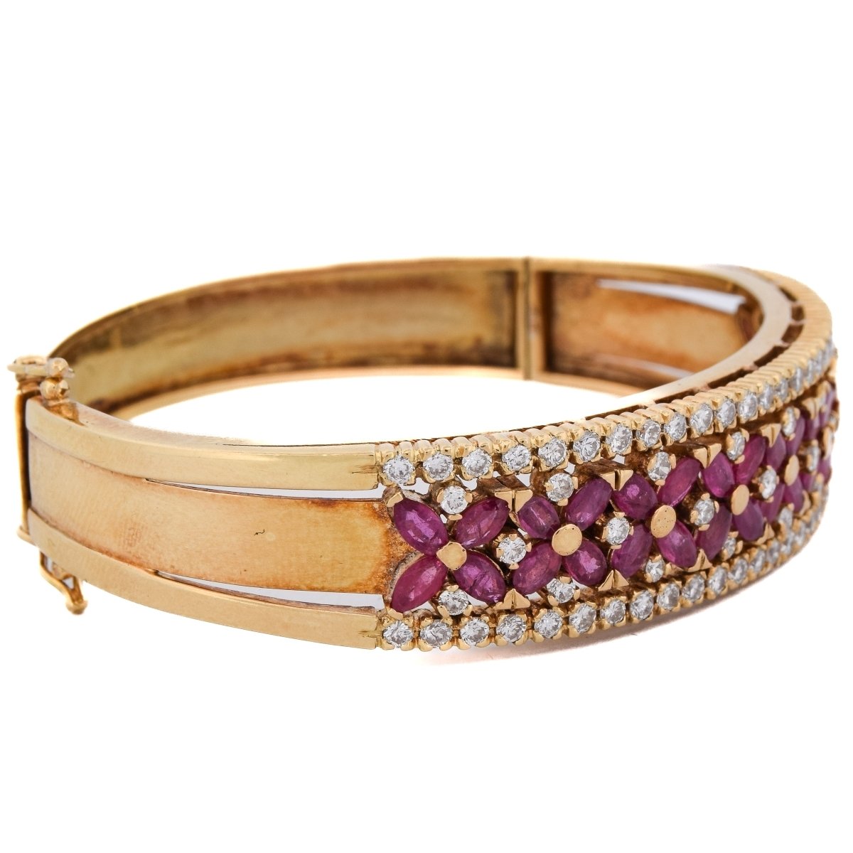 Bracelet Jonc en or jaune, rubis et diamants - Castafiore