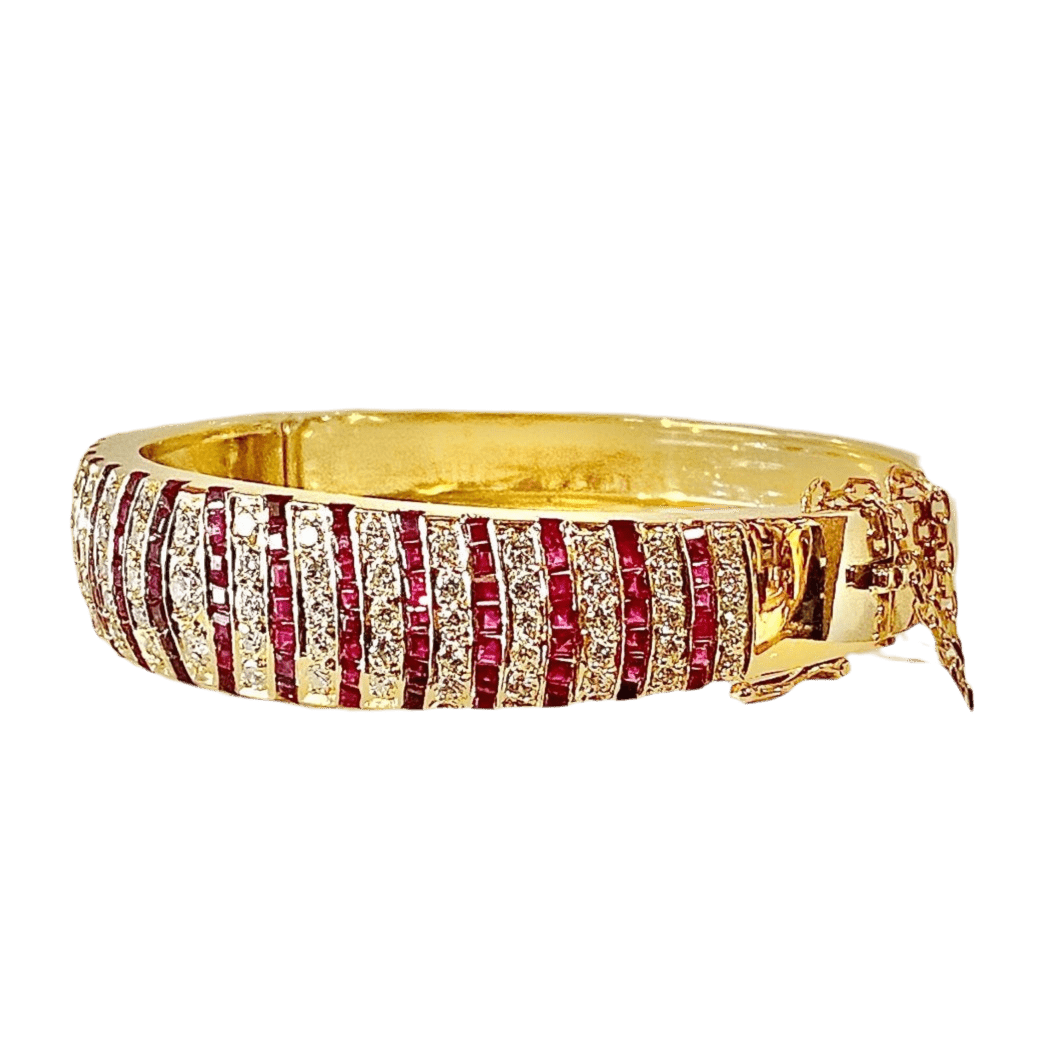 Bracelet Jonc en or jaune, rubis et diamants - Castafiore