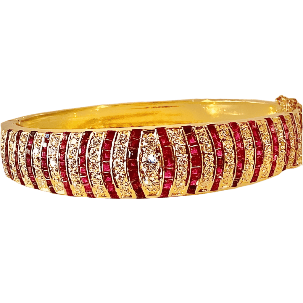 Bracelet Jonc en or jaune, rubis et diamants - Castafiore