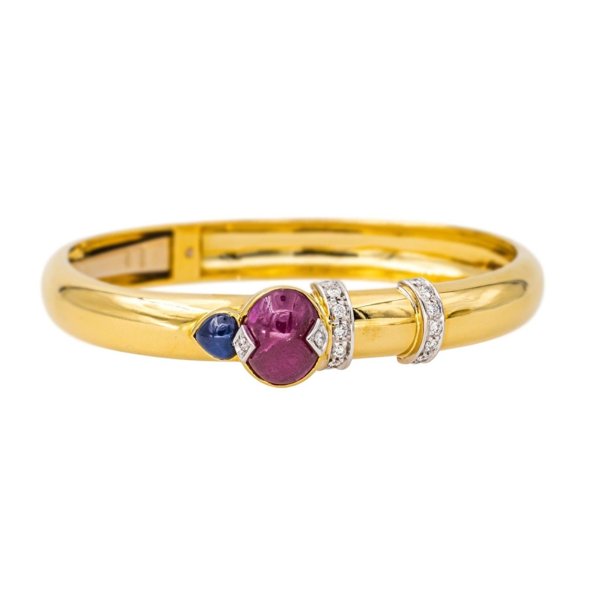 Bracelet Jonc en or jaune, rubis, saphir et diamants - Castafiore