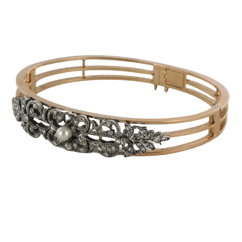 Bracelet Jonc en or rose, argent, perle et diamants - Castafiore