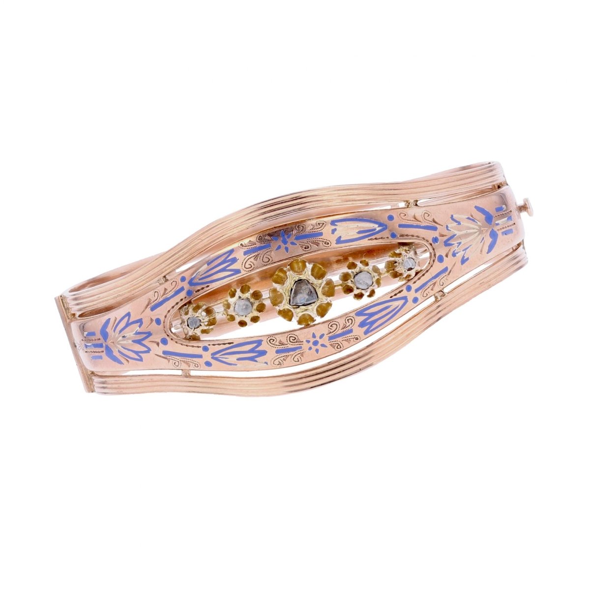 Bracelet Jonc en or rose, émail et diamants - Castafiore