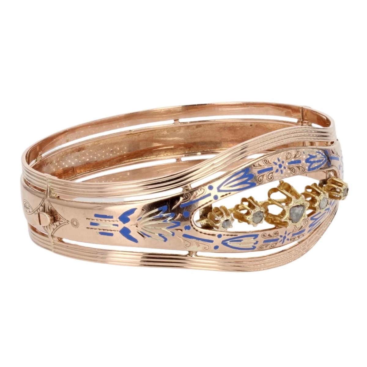 Bracelet Jonc en or rose, émail et diamants - Castafiore
