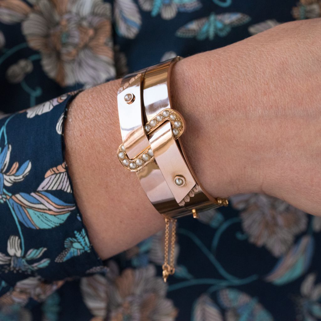 Bracelet Jonc en or rose et perles - Castafiore