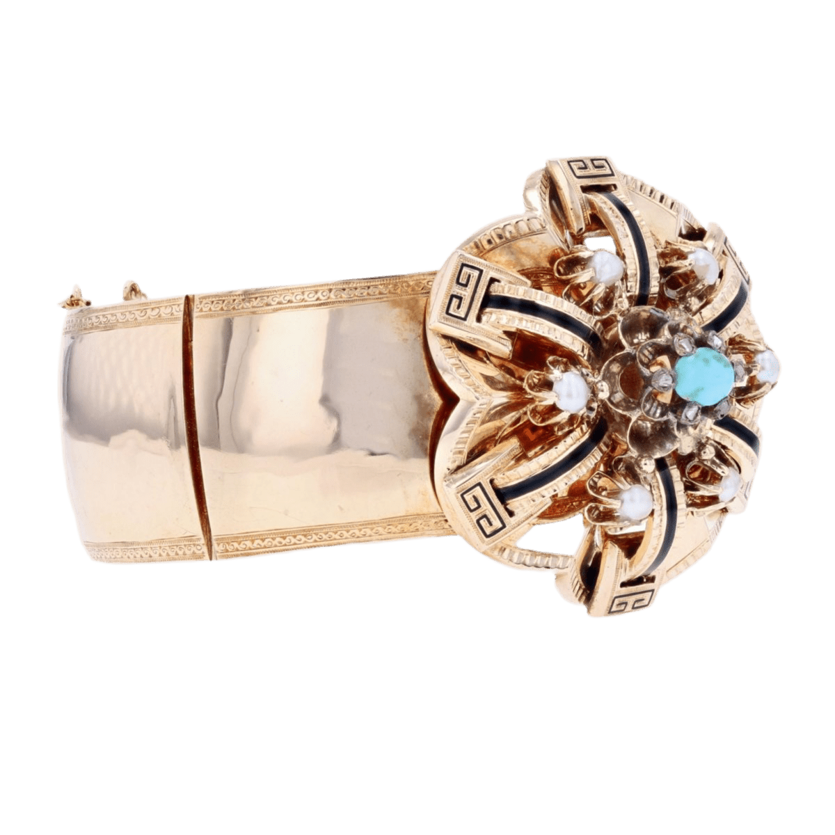 Bracelet Jonc en or rose, turquoise, émail et perles - Castafiore