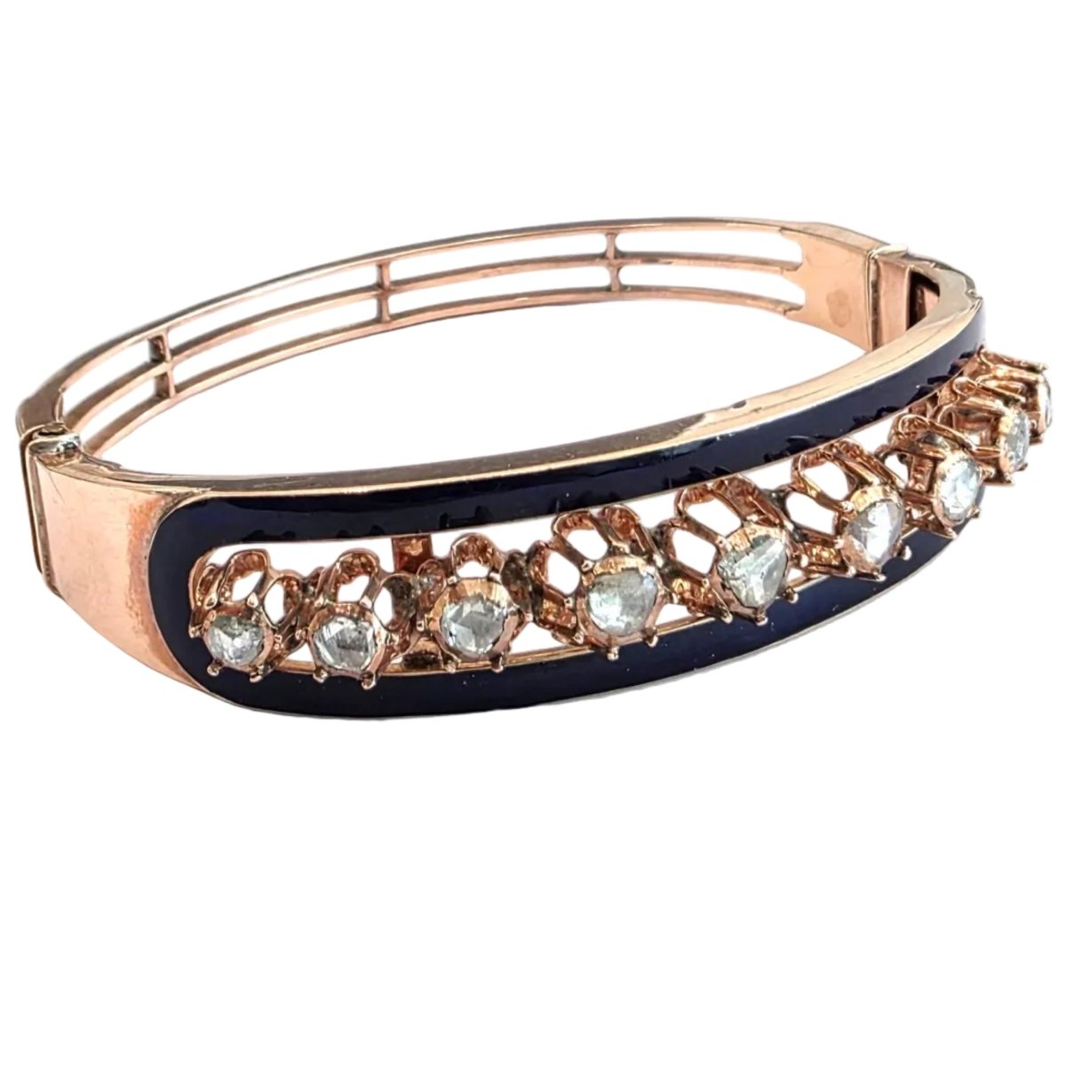 Bracelet Jonc en platine, émail et diamants - Castafiore