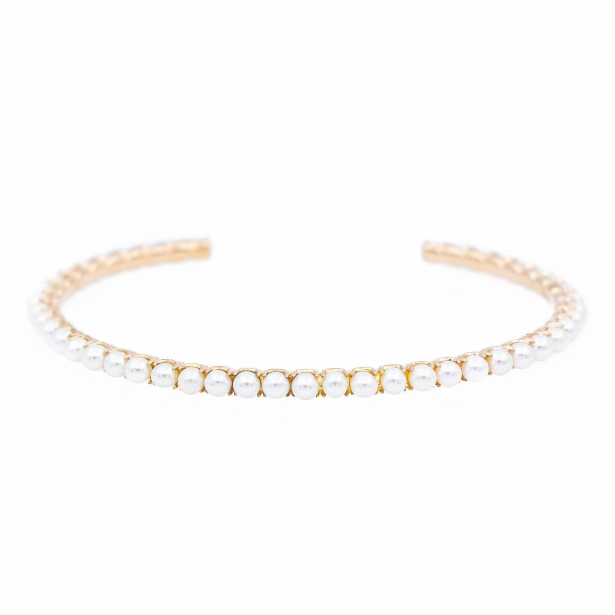 Bracelet Jonc GINETTE NY "Open Pearl Bang" en Or rose et Perle - Castafiore