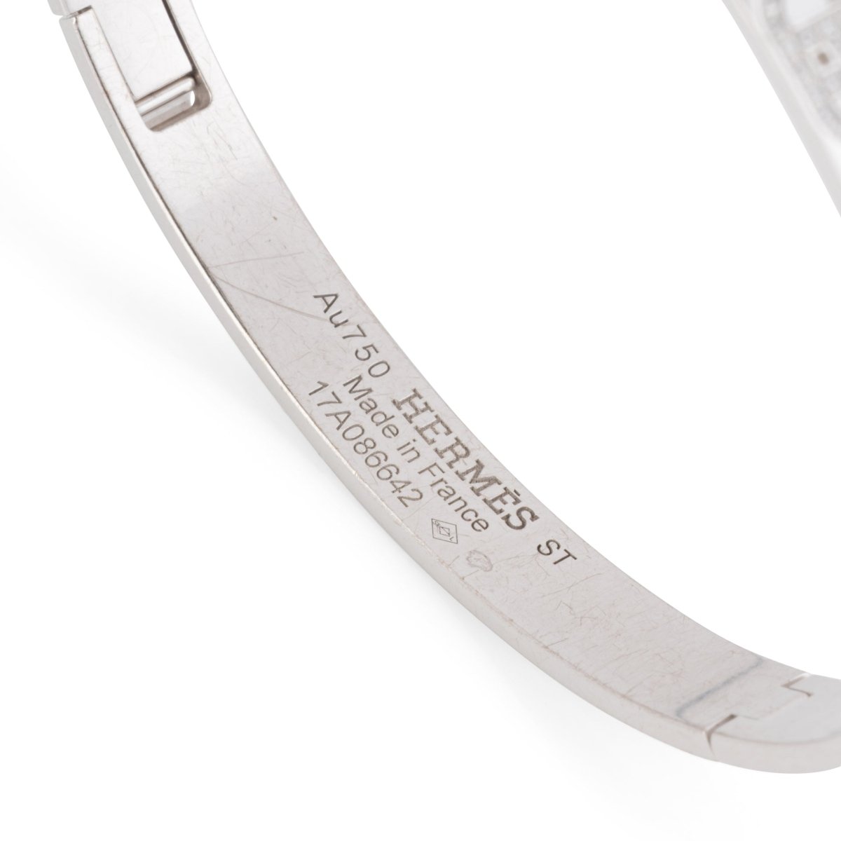 Bracelet Jonc HERMÈS "H d'Ancre" en or blanc et diamants - Castafiore