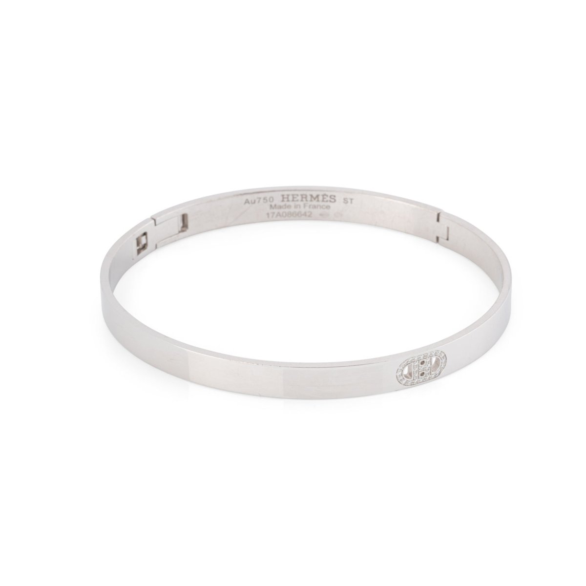 Bracelet Jonc HERMÈS "H d'Ancre" en or blanc et diamants - Castafiore
