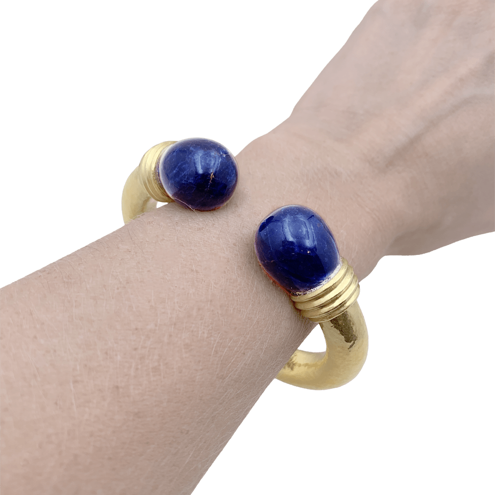 Bracelet Jonc LALAOUNIS "Neolithic" en or jaune et sodalite - Castafiore