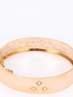 Bracelet jonc maçonnique or rose perles fines - Castafiore