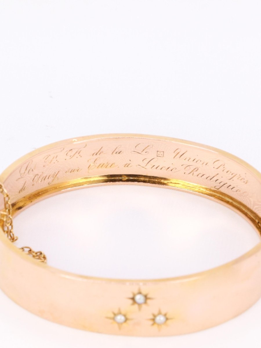 Bracelet jonc maçonnique or rose perles fines - Castafiore