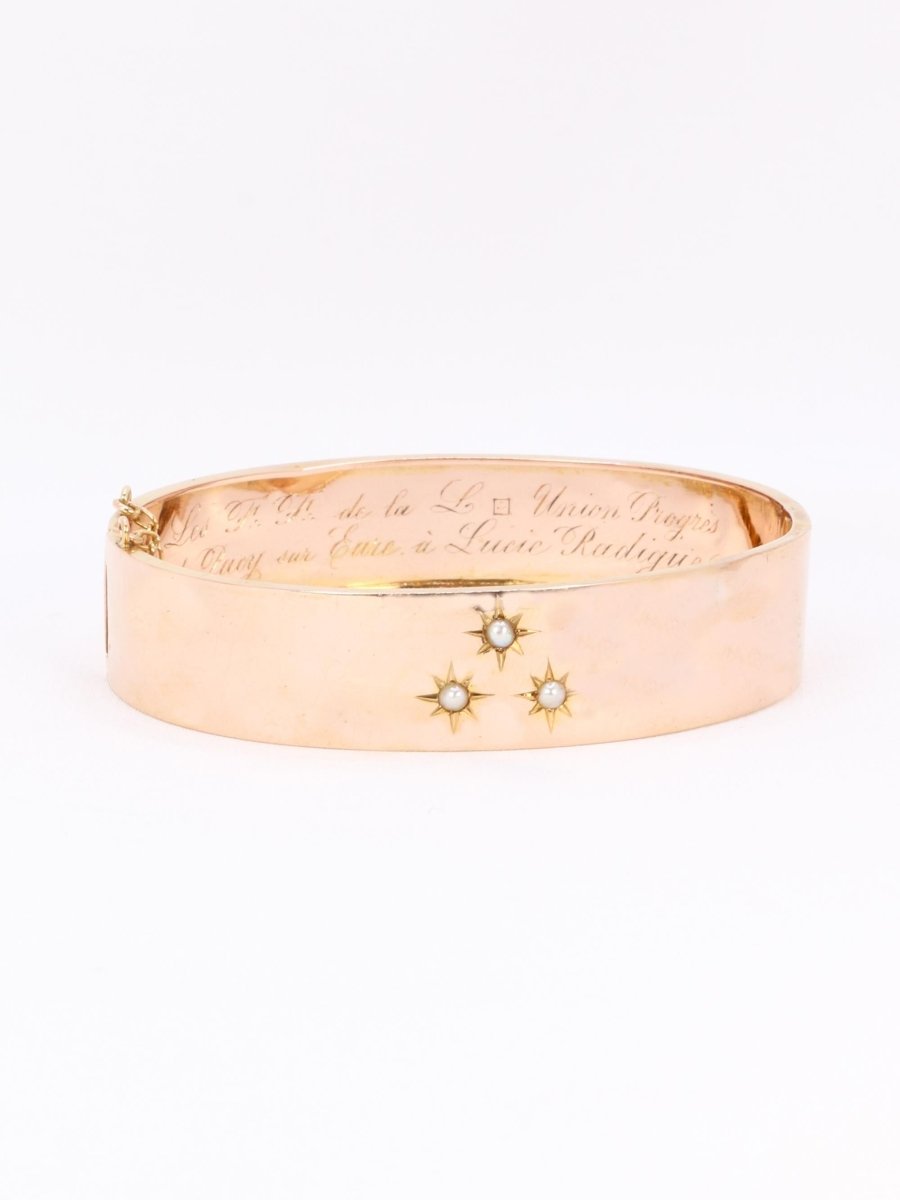 Bracelet jonc maçonnique or rose perles fines - Castafiore