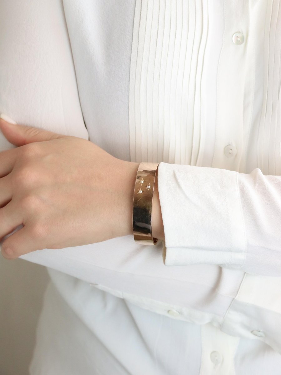 Bracelet jonc maçonnique or rose perles fines - Castafiore