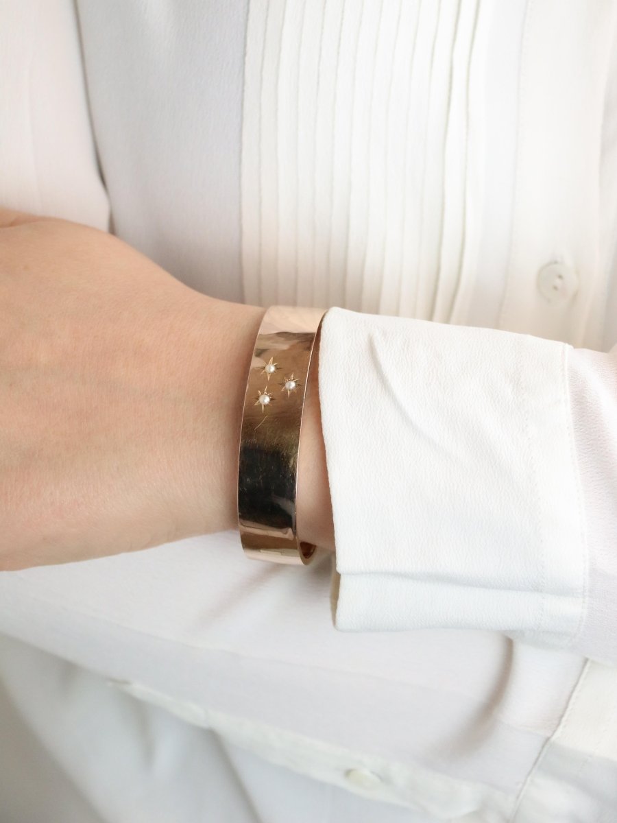 Bracelet jonc maçonnique or rose perles fines - Castafiore