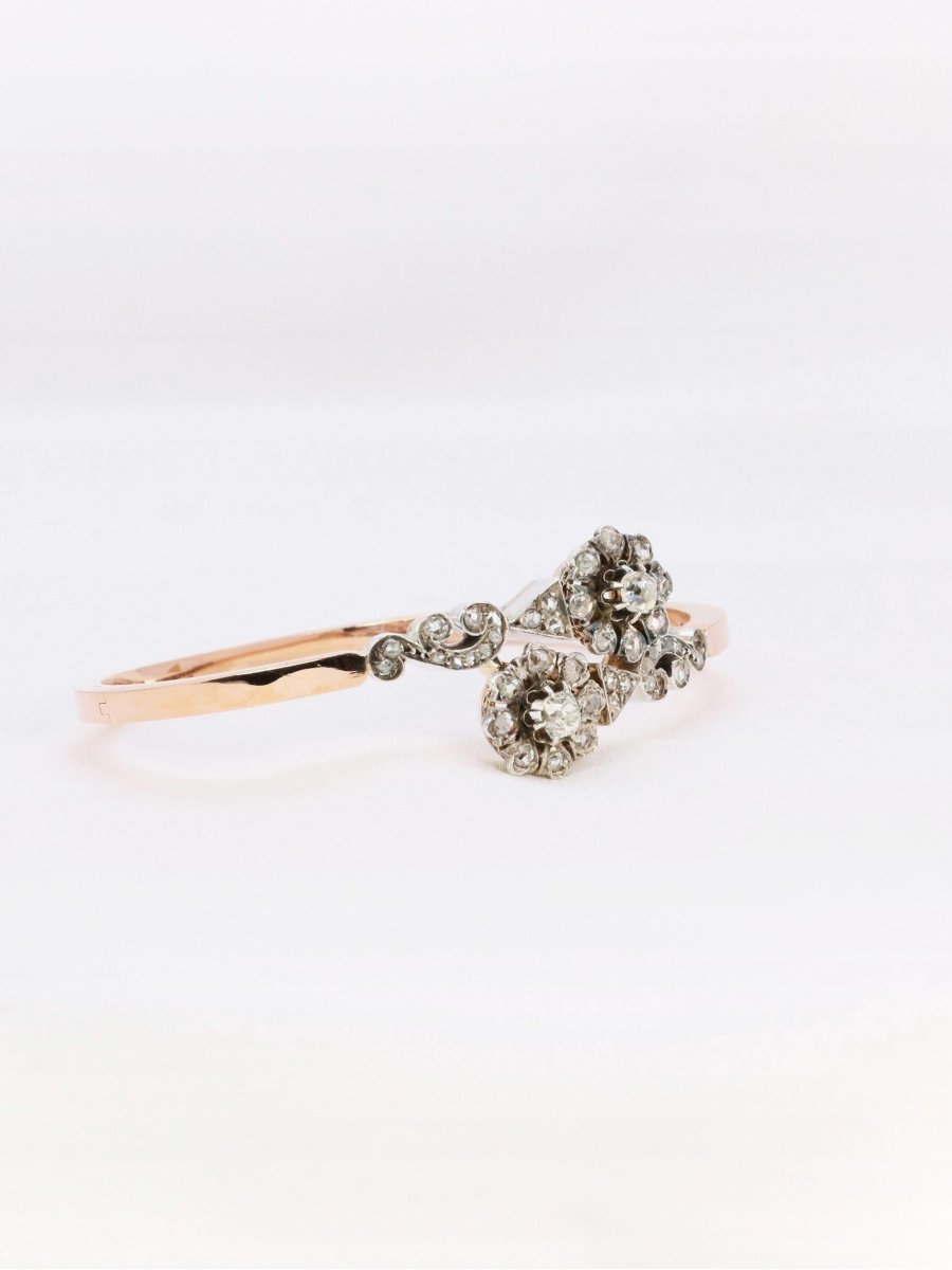 Bracelet jonc Napoléon III or rose diamants taille rose - Castafiore