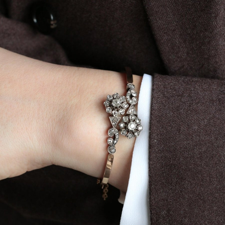 Bracelet jonc Napoléon III or rose diamants taille rose - Castafiore