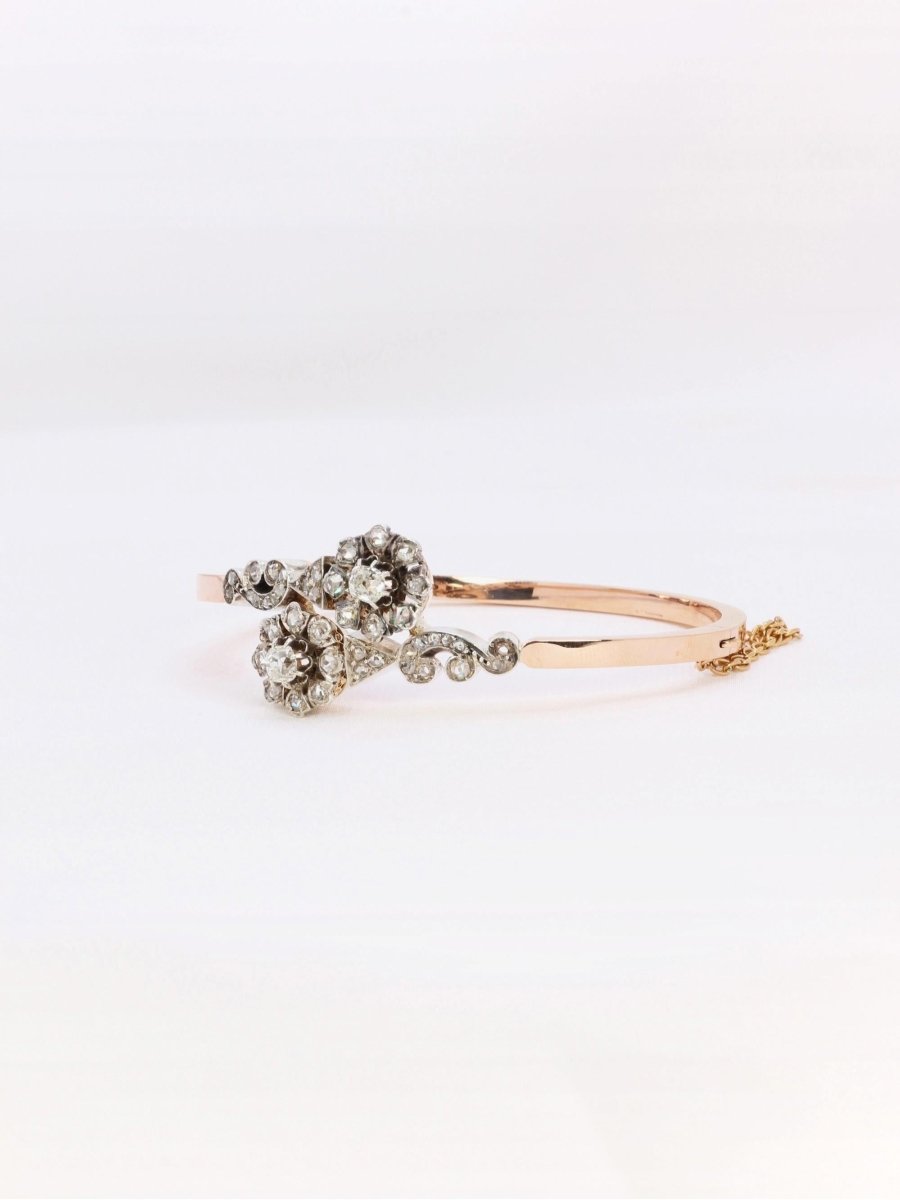 Bracelet jonc Napoléon III or rose diamants taille rose - Castafiore