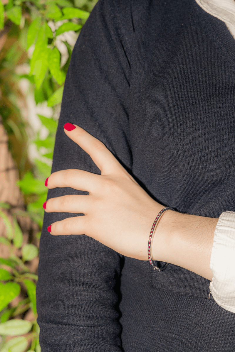 Bracelet Jonc Or Blanc avec Rubis et Diamants - Castafiore