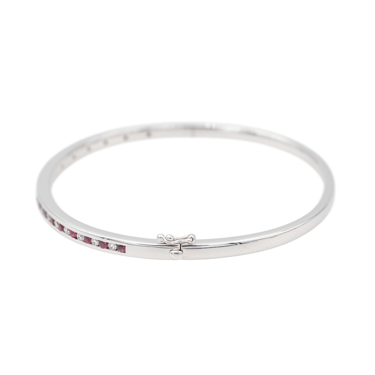 Bracelet Jonc Or Blanc avec Rubis et Diamants - Castafiore