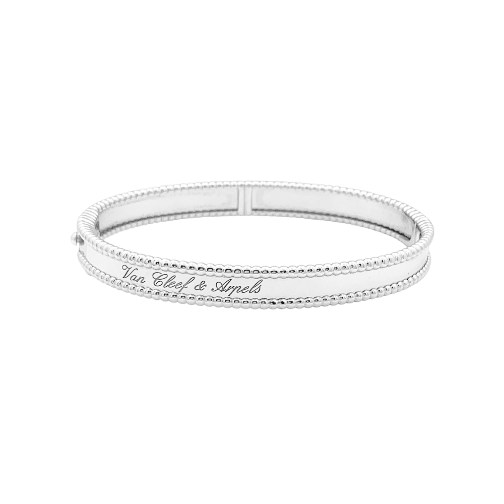 Bracelet Jonc VAN CLEEF & ARPELS "Perlée Signature" en or blanc et perles - Castafiore
