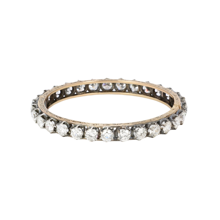 Bracelet jonc vintage or argent diamants 12 ct - Castafiore