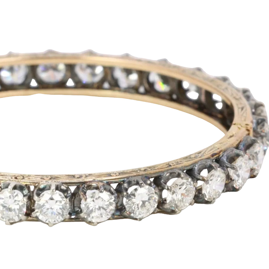Bracelet jonc vintage or argent diamants 12 ct - Castafiore