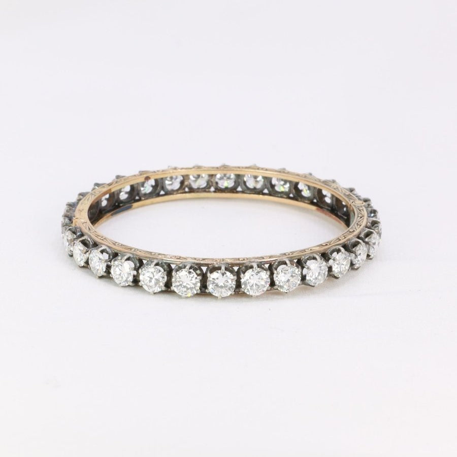 Bracelet jonc vintage or argent diamants 12 ct - Castafiore