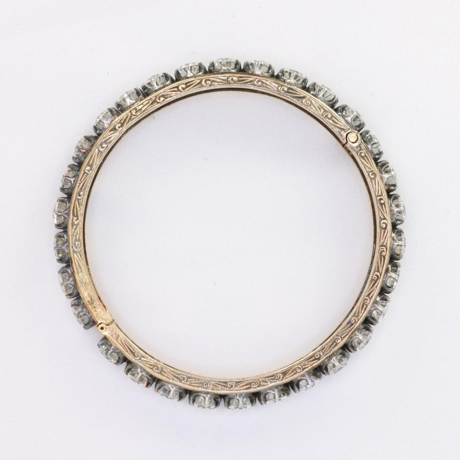 Bracelet jonc vintage or argent diamants 12 ct - Castafiore