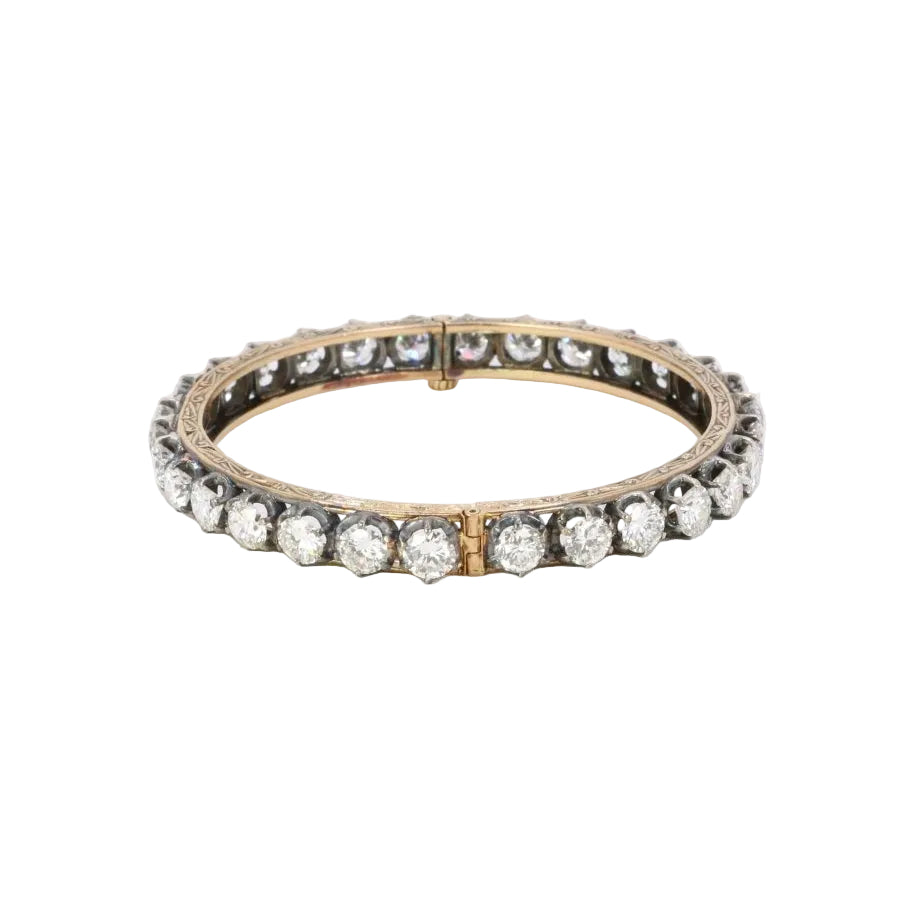 Bracelet jonc vintage or argent diamants 12 ct - Castafiore