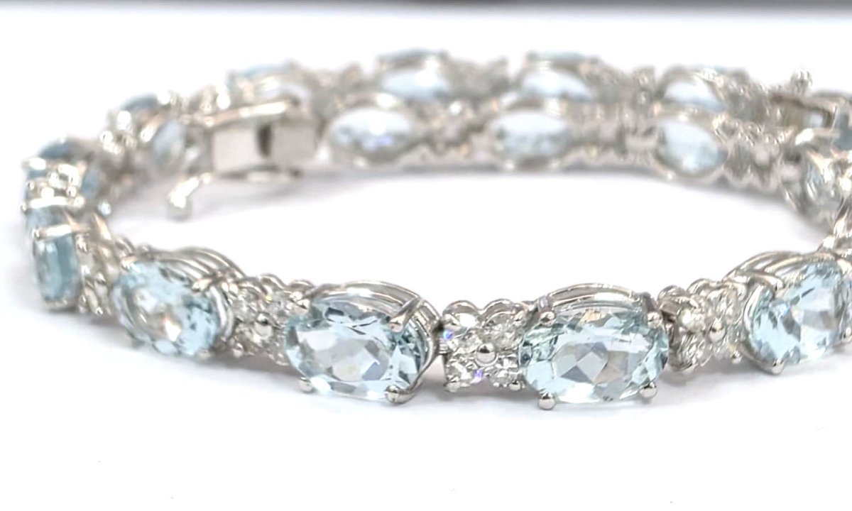Bracelet Ligne en or blanc, aigue-marine et diamants - Castafiore