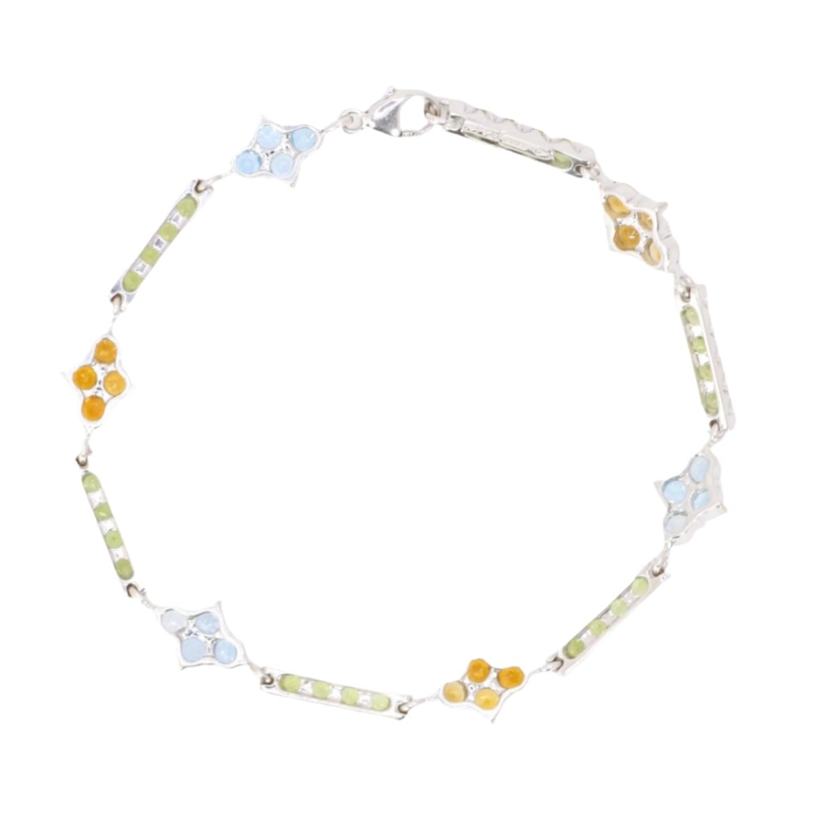 Bracelet Ligne en or blanc, citrines, péridots et topazes - Castafiore