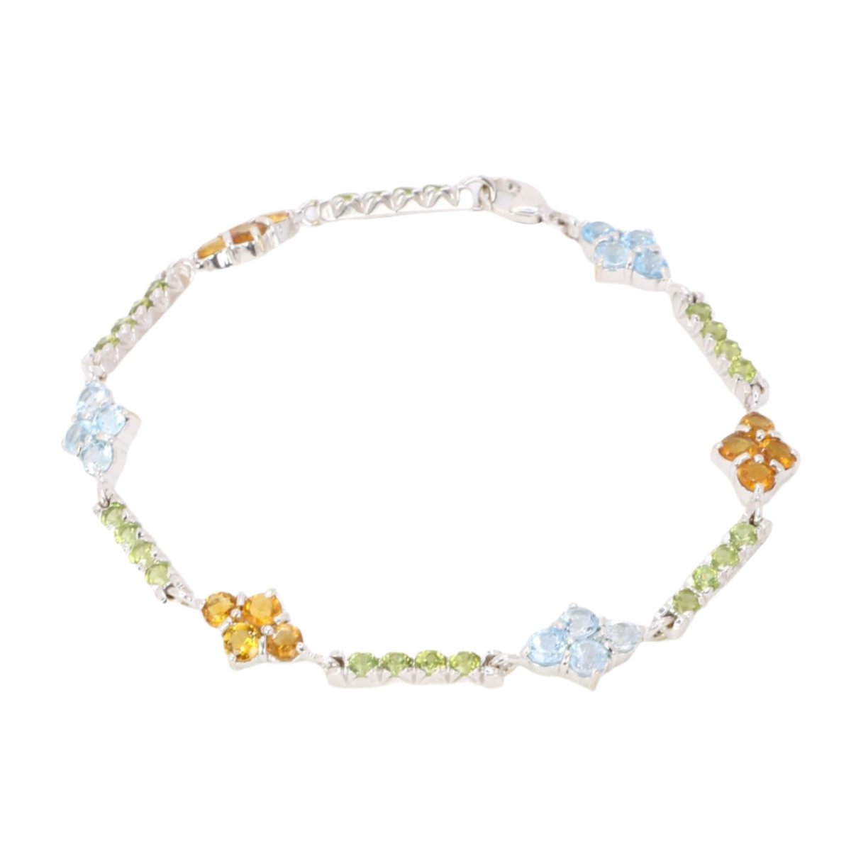 Bracelet Ligne en or blanc, citrines, péridots et topazes - Castafiore