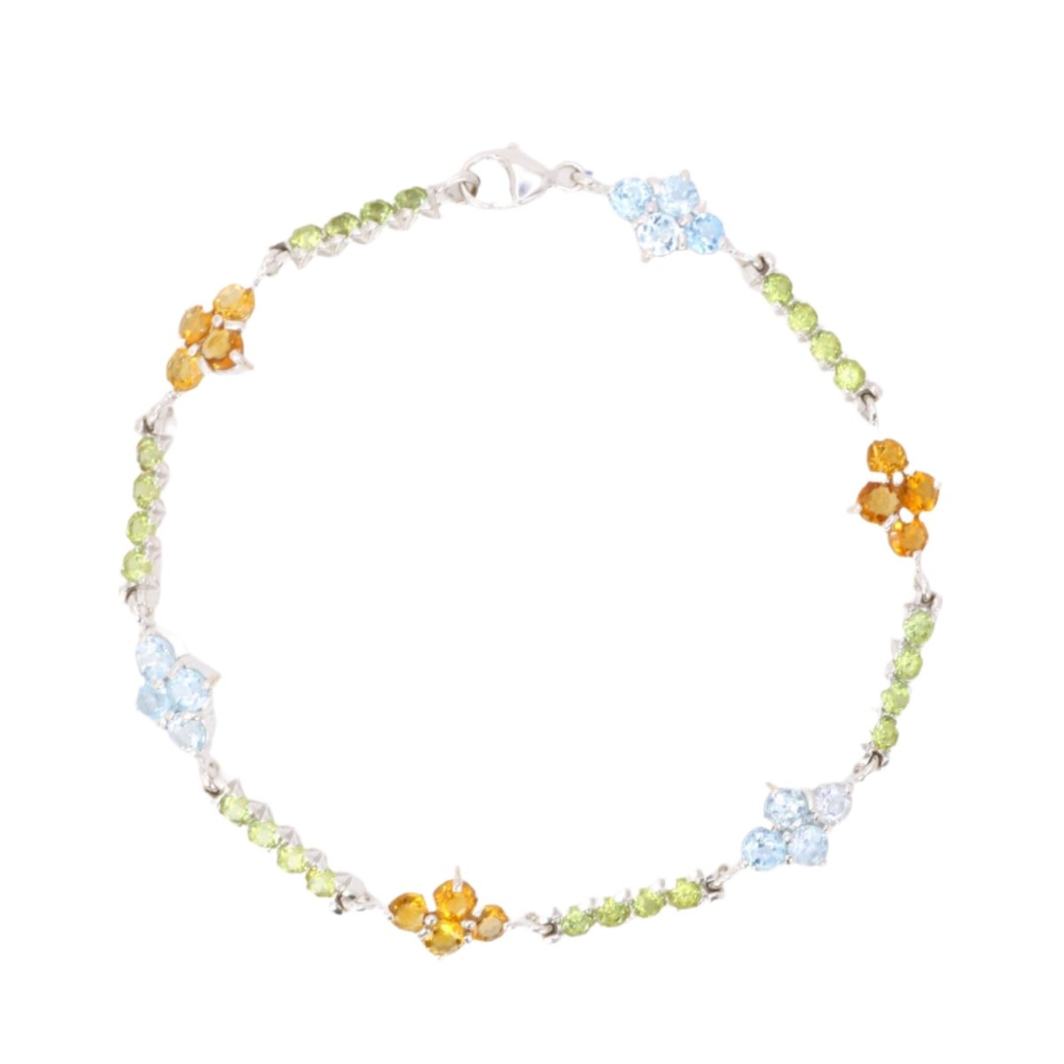 Bracelet Ligne en or blanc, citrines, péridots et topazes - Castafiore